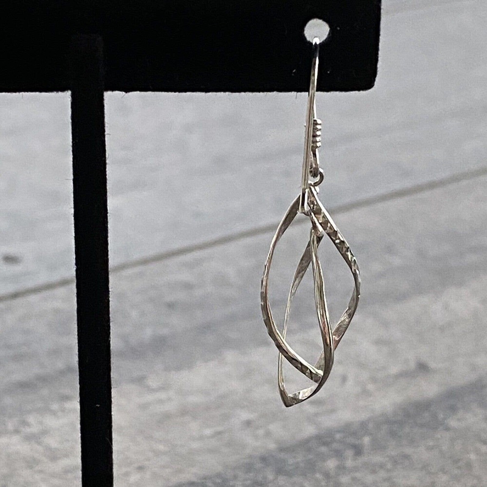 925 MA Thailand Sterling Silver Earrings Dangles Drops Art Deco Textured VTG - Picture 8 of 12